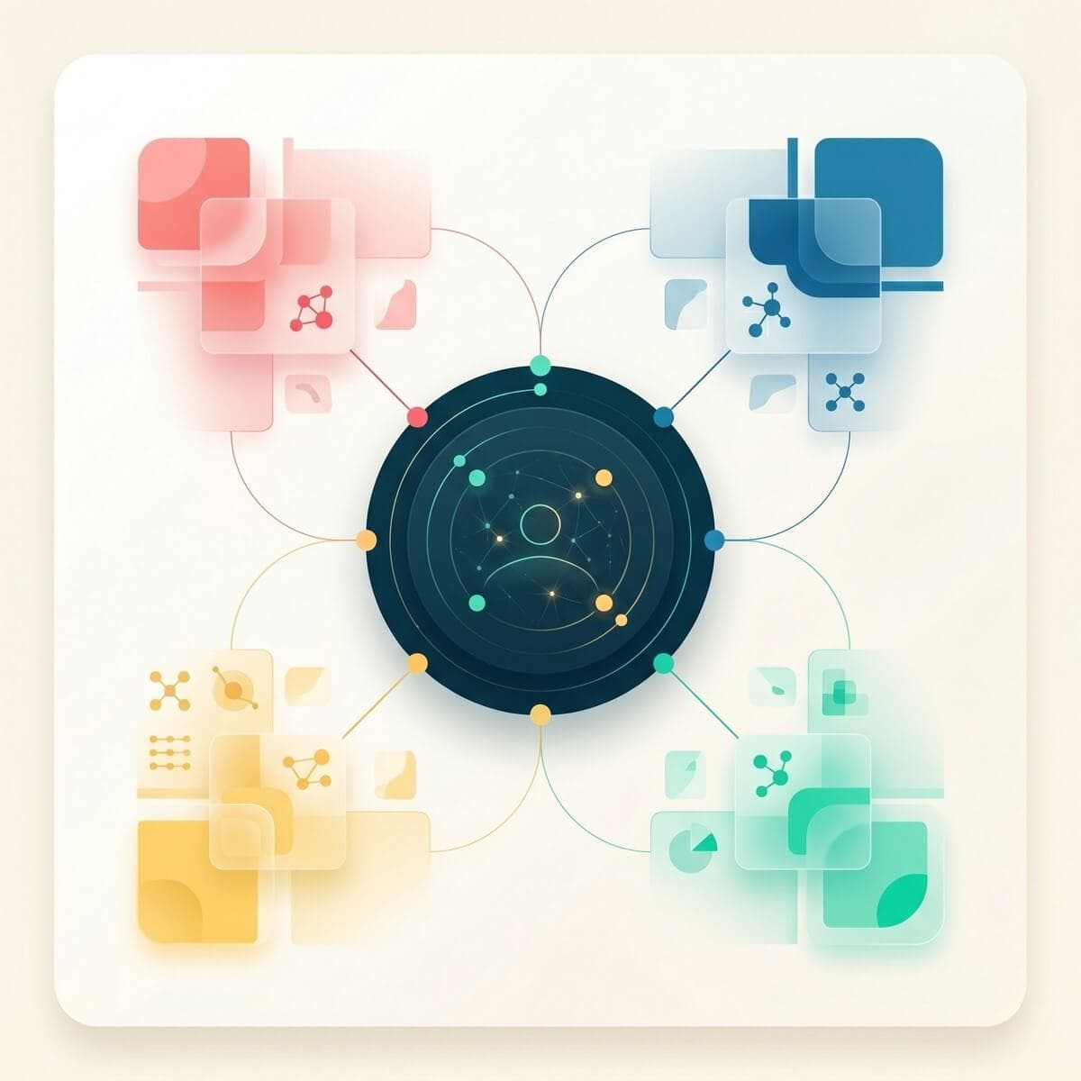 Apstraktni prikaz četiri sloja procjene koji se povezuju u kompozitni profil